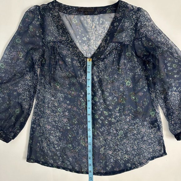 Lucca Couture Top Sheer Flowy Blouse Blue Floral Pattern 3/4 Sleeves Size Small - Picture 6 of 11